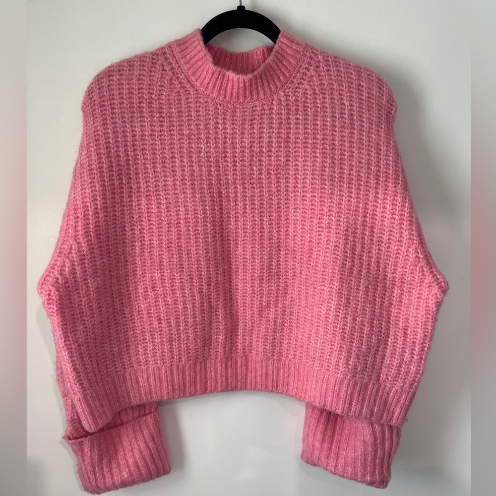 Zara Pink Crew Neck Sweater crop size large pre owned - Picture 3 of 10